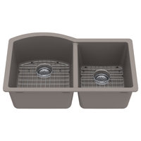 Karran Undermount Quartz 32" 60/40 Double Bowl Kitchen Sink Kit, Concrete