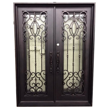 Angelino 2 61"x81" Iron Door, Square Top, Right Hand Inswing, Flemish Glass
