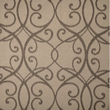 Pewter Beige Scrollwork  Upholstery Fabric