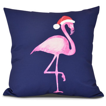 Snow Bird, Animal Print Outdoor Pillow, Navy Blue, 16" x 16"