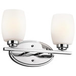 Kichler Lighting - Kichler Lighting 5097CH Eileen 2-Light Bath Bar, Chrome - Named after famed furniture designer Eileen Gray,Eileen Two Light Bat Chrome Satin Etched  *UL Approved: YES Energy Star Qualified: n/a ADA Certified: n/a  *Number of Lights: Lamp: 2-*Wattage:100w A19 Medium Base bulb(s) *Bulb Included:No *Bulb Type:A19 Medium Base *Finish Type:Chrome
