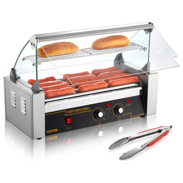 VEVOR Electric 12 Hot Dog 5 Roller Grill Cooker Machine Backsplash & Shelf 750W