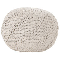 Haley Indoor/Outdoor Fabric Hand Knit Pouf, Ivory
