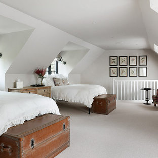 Modelo de habitación de invitados clásica con paredes blancas y moqueta