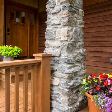 Rustic Entryway, Walkway and Back Decks with Trex Decking and Cedar Railing