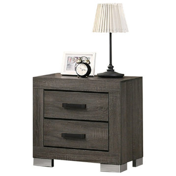 2 Drawers Wood Nightstand With Black Handles, Gray