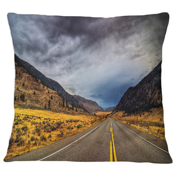 Mountain Desert Highway British Columbia Landscape Printed Throw Pillow, 16"x16"