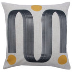 Renwil - Turin Throw Pillow, 20"x20" - Compose a chic pillowscape on couches and beds with the modern style of this decorative pillow. Printed in graphic detail on a square pillowcase, a ribbon of black lines curls across the ivory background in an abstract design that turns an ordinary cushion into a captivating work of art. A sumptuous combination of duck feathers and down fill the standard pillow sham with enduring softness, offering comfortable cushioning for every seating or sleeping arrangement.