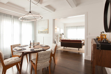 Photo of a mid-sized contemporary separate dining room in San Francisco with white walls, dark hardwood floors and no fireplace.