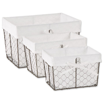Asst Vintage Gray Chicken Wire Bleached White Liner Basket 3-Piece Set