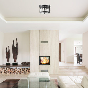 Wexford 3-Light Flush Mount Ceiling Light, Dark Bronze, Brass Detail, Clear Glas