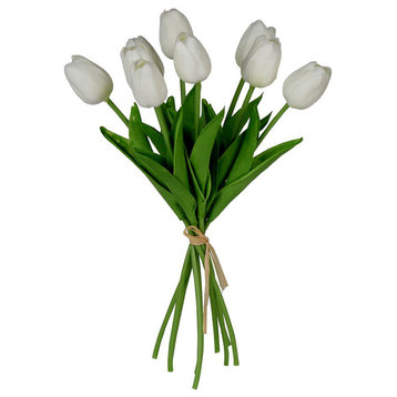 Set Of 2 Faux Tulip Stem Bundle x9, White D3x5"