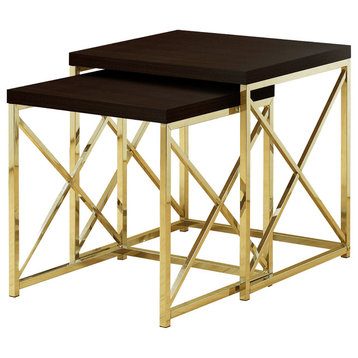 Nesting Table Set Of 2 Side End Metal Accent Metal Laminate Brown Gold