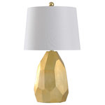 StyleCraft Home Collection - Painted Gold Table Lamp, Gold, Distressed Silver, Faux Cracks, Geneva White - Thee are numerous characteristics of the Painted Gold table lamp to take note of. The poly resin body is adorned beautifully with a gold finish that features touches of distressed silver and faux cracks. It also includes a matching base and shade made from durable styrene you will love for years to come in your family room.