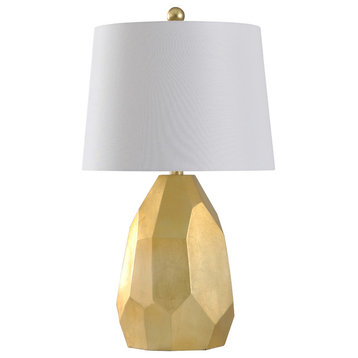 Painted Gold Table Lamp, Gold, Distressed Silver, Faux Cracks, Geneva White