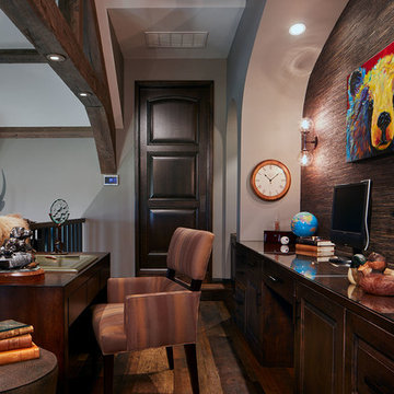 Husband's Office Area in Lodge-Like Study and Entertainment Room