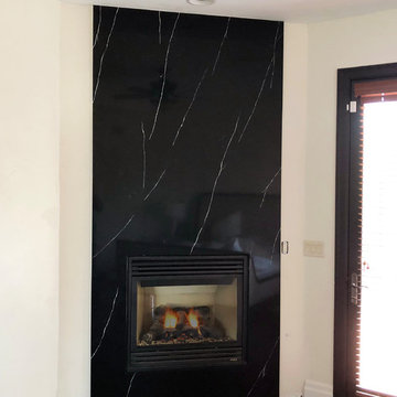 Fireplace Surround by a full slab of Amina Quartz.