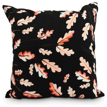 20" Wild Oak Leaves Black Floral Print Decorative Throw Pillow