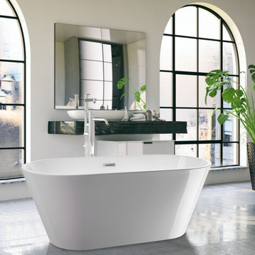 Vanity Art 54" X 29" Acrylic Non-Slip Freestanding Soaking Bathtub, White/Classic Chrome, 54" Soaking