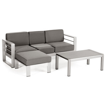 GDF Studio Emily Coral Outdoor 3-Seater Sofa Set With Coffee Table and Ottman