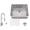16-Gauge Radius Single Bowl Bar Sink, Pull Out Kitchen Faucet, Soap Dispenser