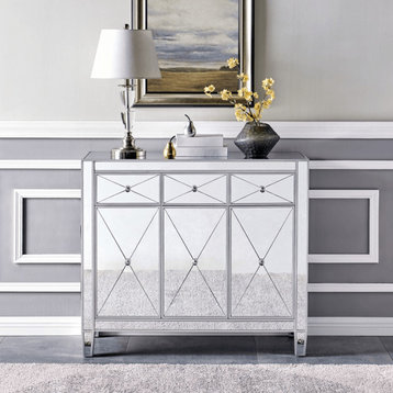 Glamorous Mirrored Bling Three Door Accent Cabinet