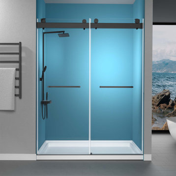 57'' - 60'' w Double Sliding Frameless Shower Door With Anti-Collision Closing