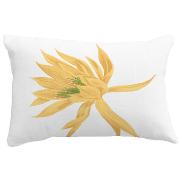Hojaver Floral Print Throw Pillow With Linen Texture, Yellow, 14"x20"