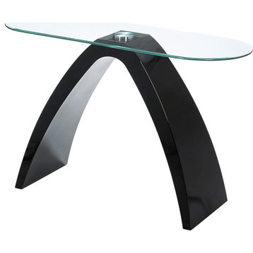 Contemporary Console Table, Unique Curved MDF Base With Oval Shaped Glass Top