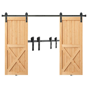 VEVOR 8FT Sliding Barn Door Hardware Closet Track Kit for Double Doors I Hanger