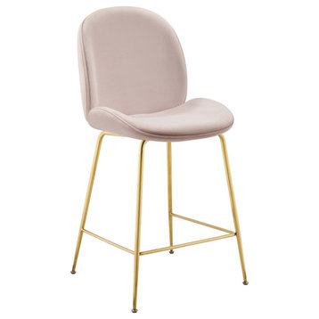 Velvet Counter Stool, Gold Luxe Glam Contemporary Modern Counter Stool, Pink
