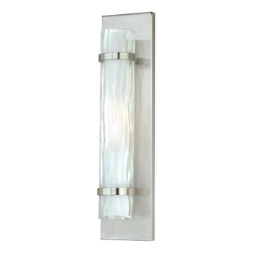 Vilo 1 Light Satin Nickel Cylinder Flush ADA Wall Sconce White Glass