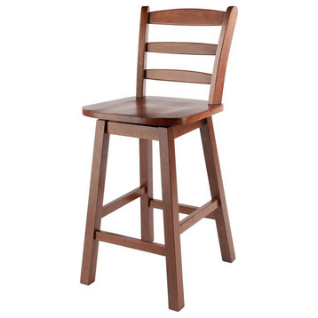 Winsome Scalera 24" Ladder Back Swivel Seat Solid Wood Counter Stool in Walnut
