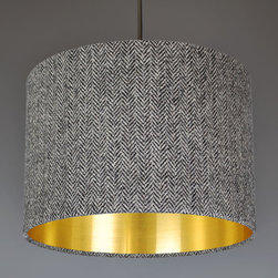 Harris Tweed Grey Herringbone & Gold Lamp Shade - Lampshades