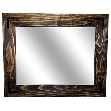 Shiplap Framed Mirror With Decorative Corner Brackets, Dark Walnut, 24"x30"