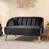 Modern Sofa, Unique Design With Velvet Seat & Curved Channeled Back, Black