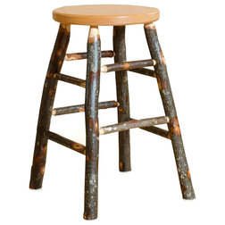 Rustic Bar Stools And Counter Stools Hickory Log Kitchen Stool, Counter Height, Hickory Seat, Hickory, 13"w