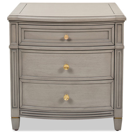 Dauphin Solid Wood 3-Drawer Gold Accent End Table, Gray Cashmere