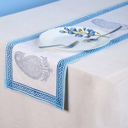 Attractive Paisley Hand Block Printed White Cotton Table Runner - Table Runners