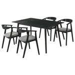 Armen Living - Westmont Santana 5-Piece Black Wood Dining Table Set With Charcoal Fabric - Upgrade your dining room or kitchen with the Westmont Santana 5-piece Dining Set from Armen Living. This dining set includes 1 rectangular Westmont dining table, and 4 Santana dining chairs. Filled with mid-century charm, our dining room chairs serve as a stunning complement to any modern or contemporary home. They feature a curved and hugging back to support you in just the right places. Completed with slender angular legs, these kitchen chairs make a stunning statement. They deliver an airy silhouette vouching for hours of comfortable sitting. Four tapered and splayed legs support the rectangular tabletop of the Westmont table to create a mid-century-inspired aesthetic. Rectangular dining tables are the go-to table shape for any dining area. Theyre practical, fit easily in a dining room, and most importantly, they look great. Dinner parties and family breakfasts serve up inviting ambiance with this retro-influenced yet contemporary dining set. This 5 piece dining set is available in a black finish with charcoal upholstery or a walnut finish, with orange, blue, or charcoal upholstery.
