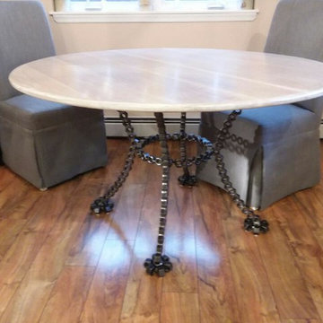 Dining Table, Pickled white oak with welded nuts from the Tappenzee Bridge Base