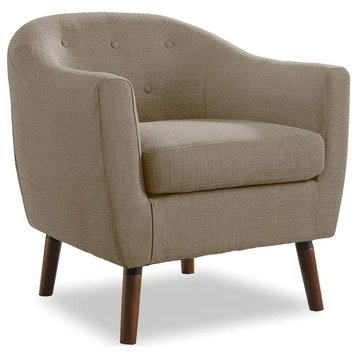 Contemporary Accent Chair, Barrel Seat With Textured Fabric Upholstery, Beige