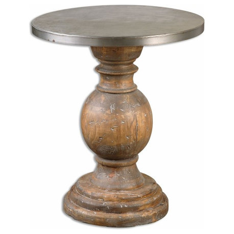 Round Column Oak Wood Pedestal Table