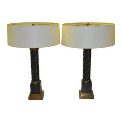 Pair of Neoclassical Style Wood Column Table Lamps - Products
