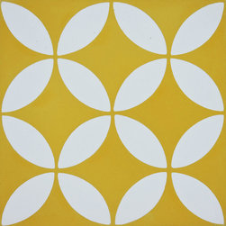 Moroccan Mosaic and Tile House - Amlo Handmade Cement Tile, Yellow/White, Sample - Wall And Floor Tile