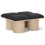 Meridian Furniture - Pavilion Black Boucle Fabric Bench, Black, Natural Finish, 36" W X 31" D X 17.5" H - Bring valuable seating and remarkable style to your space with this black Pavilion boucle fabric bench, an exquisite balance of style and usability for the entryway, bedroom, and beyond. Crafted from oak veneer with a natural finish, this bench has a 4-inch-thick seat cushion that's channel-tufted for a touch of luxury. The bench's columnar bases add a dash of art deco design, making it a captivating focal point in any room.