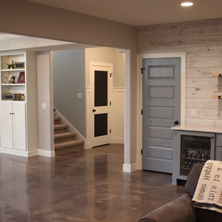 Design ideas for a traditional basement in Other with concrete flooring.