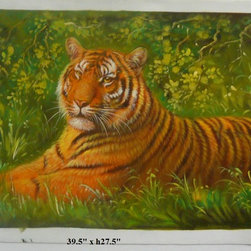 Student Oil Paint Canvas Art Portrait Tiger Wall Decor - Paintings