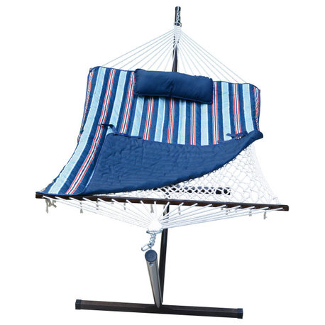 12' Cotton Rope Hammock, Stand, Pad and Pillow Combination