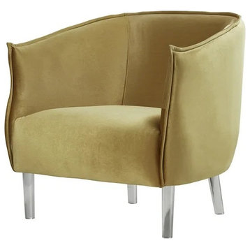 Elegant Accent Chair, Clear Acrylic Legs and Velvet Seat With Curved Back, Gold